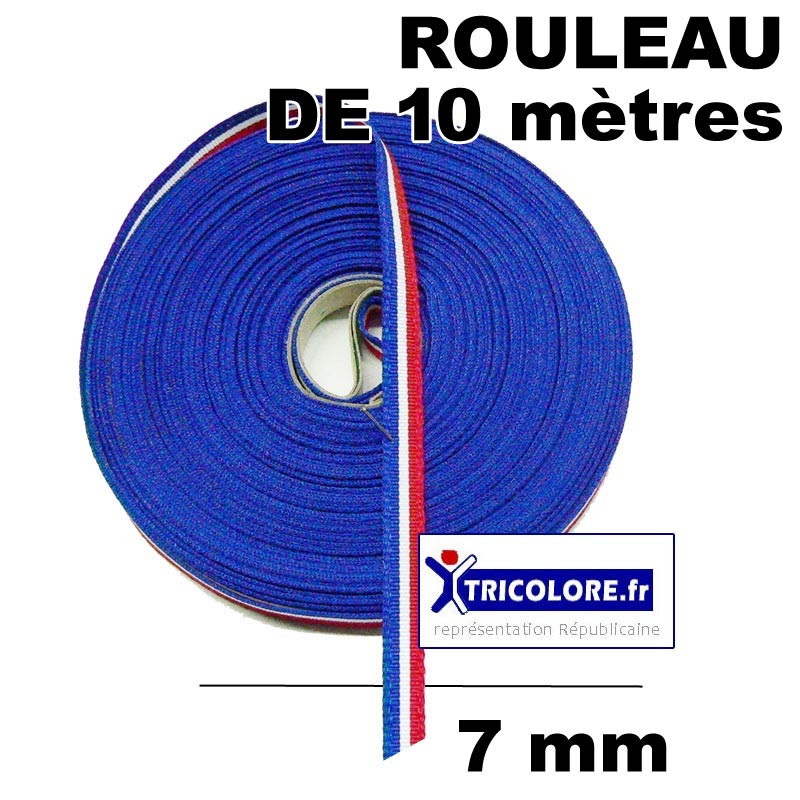 Ruban tricolore 7 mm de large - ROULEAU de 10 mètres