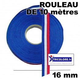 Ruban tricolore 16 mm de large - ROULEAU de 10 mètres