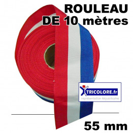Ruban tricolore 55 mm de large - ROULEAU de 10 mètres