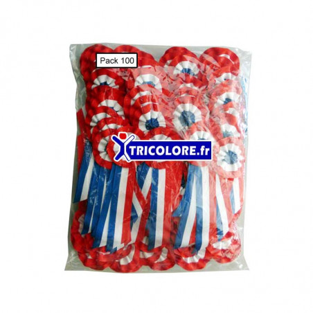 100 Cocardes tricolore boutonnière tissu avec son épingle